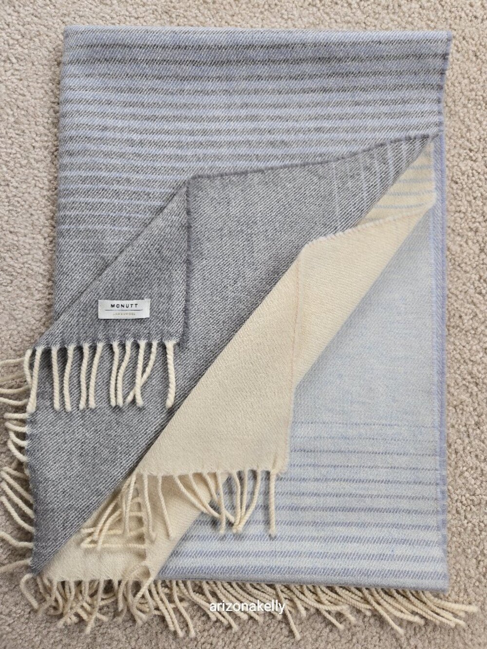 McNutt Lambswool Scarf Blue, Grey, Creme with Stripes Ireland Oversized